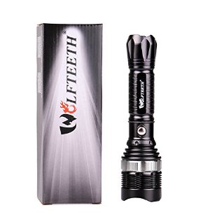 WOLFTEETH 4011 T6 LED torcia; Torcia per equitazione, campeggio, escursionismo a piedi, Caccia; Messa a fuoco regolabile Autodifesa tattica torcia elettrica + Pacco regalo(nero)