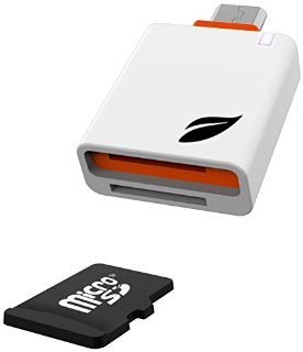 Leef Lettore MicroSD per Dispositivi Android, Connettore Micro USB, Slot per Conservare Una MicroSD Aggiuntiva, Access Mobile, Bianco/Arancio