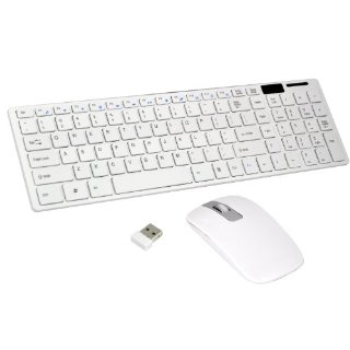 TRIXES Set di tastiera wireless bianca slim e mouse ottico senza fili per PC e portatile