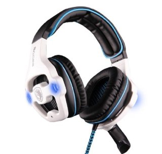 SADES SA-903 - Cuffie USB da gaming con microfono, audio 7.1, colore: blu/bianco