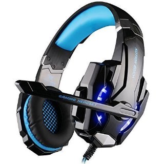 [Nuovo Cuffia Gaming 7.1] KingTop EACH G9000 Cuffie Gaming Auricolare fascia con Mic Luce LED 7.1 Surround Sound per PC Computer (nero-blu)