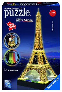 Ravensburger 12579 - Tour Eiffel, Night Special Edition, Puzzle 3D Building con LED, 216 Pezzi
