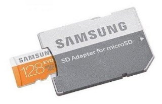 Samsung MB-MP128DA/EU Scheda Micro SDXC EVO con Adattatore SD, UHS-1, 128 GB, Bianco/Arancione
