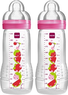 Mam - Biberon con tettarella flusso veloce, 330 ml, confezione da 2, colore porpora