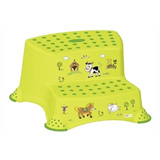 Happy Friends - Sgabellino A Due Gradini Per Bambini, Motivo: Fattoria, Colore Verde