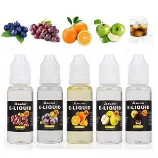 Salcar liquido, una confezione (5 flaconi da 20 ml) per sigarette elettroniche/sigaretta elettronica all'aroma Mela, Uva, Arancia, Mirtillo e Cola, senza nicotina né tabacco