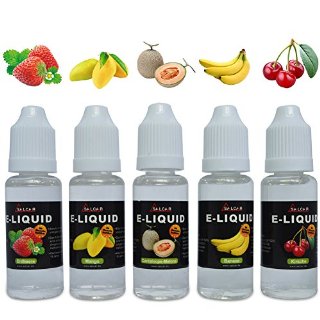 Salcar liquido, una confezione (5 flaconi da 20 ml) per sigarette elettroniche/sigaretta elettronica all'aroma Fragola, Cantalupo, Mango, Ciliegia e Banane, senza nicotina né tabacco