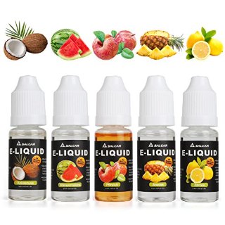 Salcar liquido, una confezione (5 flaconi da 10 ml) per sigarette elettroniche/sigaretta elettronica all'aroma Limone, Pesche, Anguria, Ananas e Cocco, senza nicotina né tabacco