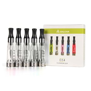 Salcar® 5x CE4 atomizzatore per sigaretta elettronica, da 2,4 ± 0,2 Ohm, 1,6 ml, tutti i modelli con stoppini 510,senza nicotina, trasparente