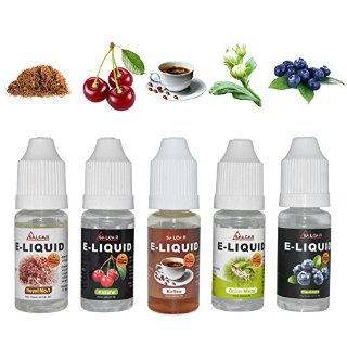 Salcar liquido, una confezione (5 flaconi da 10 ml) per sigarette elettroniche/sigaretta elettronica all'aroma Royal No.1, Mirtillo, Ciliegia, Spearmint e Caffè, senza nicotina né tabacco