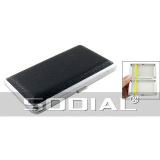 SODIAL(R) - Porta sigarette con struttura in metallo e rivestimento in pelle sintetica, nero