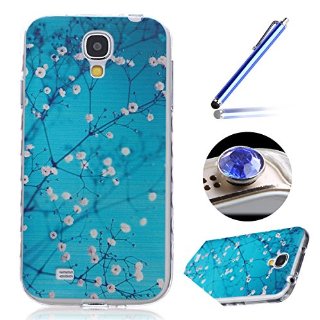 Etsue Custodia in gomma per Samsung Galaxy S4,cassa molle del gel per Samsung Galaxy S4,Case Cover bellissimo fiore rosa design flessibile in gomma per Samsung Galaxy S4 +Blu Stylus Pen e scintillio di Bling Diamond Dust Plug colora casuale-Fiore rosa