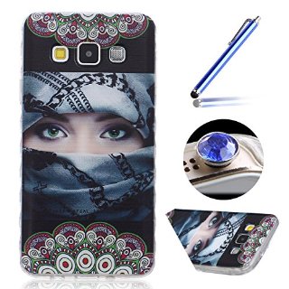 Etsue Custodia in gomma per Samsung Galaxy A3,cassa molle del gel per Samsung Galaxy A3,copertura di gomma flessibile design Beautiful Face per Samsung Galaxy A3 +Blu Stylus Pen e scintillio di Bling Diamond Dust Plug colora casuale(2015 Version)-Faccia