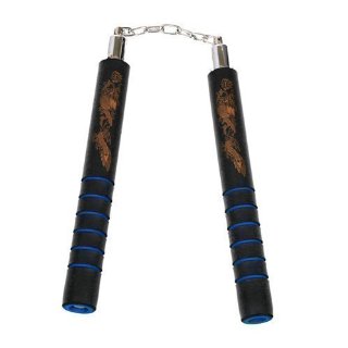 Nunchaku Di Gomma Per Allenamento con Catena Neri con Impugnature Blu