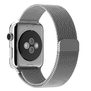 Apple Watch Cinturino 42mm Argento, PUGO TOP® Loop in Maglia Milanese Acciaio Inossidabile con Chiusura Magnetica Regolabile Bracciale Strap Band for Apple Watch Sport & Edition 42mm Argento