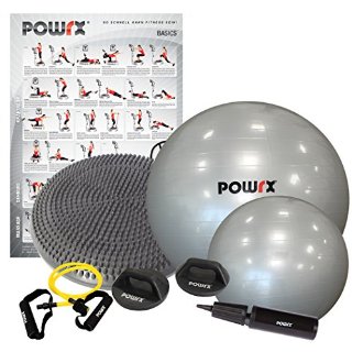 FITNESS SET CON 6 ARTICOLI: 2 X PALLA DA GINNASTICA, MANIGLIE PUSH-UP, TUBO FITNESS, CUSCINO BILANCIAMENTO E POSTER ESERCIZI