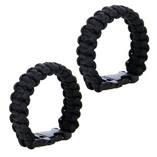 SODIAL(R) 2 x Bracciale Corda Paracadute Sopravvivenza Regolabile Nero con Fischietto