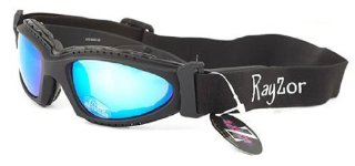 2012 Rayzor Professional UV400 Black 2 In 1 Ski / SnowBoard Sunglasses / Goggles. With an Anti Fog Treated Blue Iridium Mirrored Anti-Glare Clarity Lens and a Detachable Elasticated Headband.