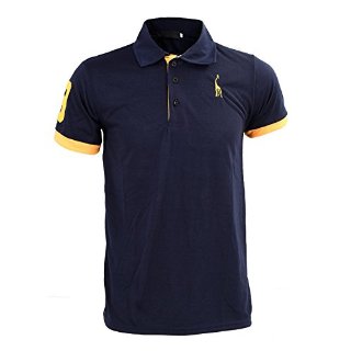 SODIAL (R) NUOVO ARRIVO Uomo premio K-POP Giraffa design Slim Fit Polo Corto T-Shirt blu scuro M