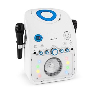 Auna Starmaker impianto karaoke con lettore CD e bluetooth (2 microfoni, Effetti luce multicolore, cavo A/V) Bianco