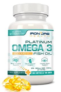 Olio di pesce Omega 3 Platinum 2000mg - 660 EPA 440 DHA per dose - Benessere per il cervello, il cuore e le articolazioni - Ingredienti della più alta qualità - 180 capsule