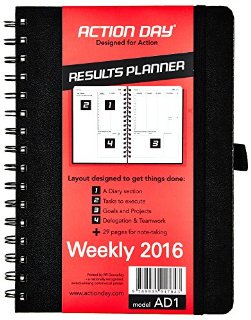 Action Day Weekly Planner - Size 6x8 - Layout Designed to Get Things Done - (Daily Calendar (+) Day Planner (+) Weekly Diary (+) Monthly Planner (+) Goals Journal (+) Week-to-View (+) Task List) 6x8 - Yearly 2016 Black - 2016