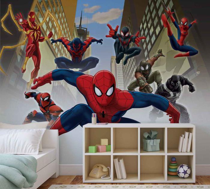 Adesivo murale con un uomo ragno nella stanza di un bambino