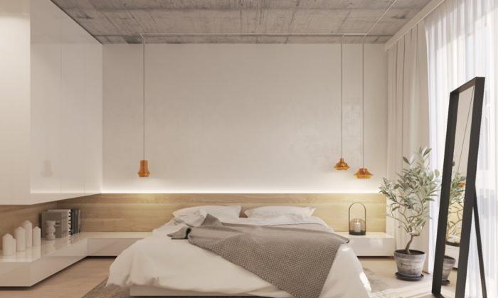 Moderna camera da letto minimalista loft