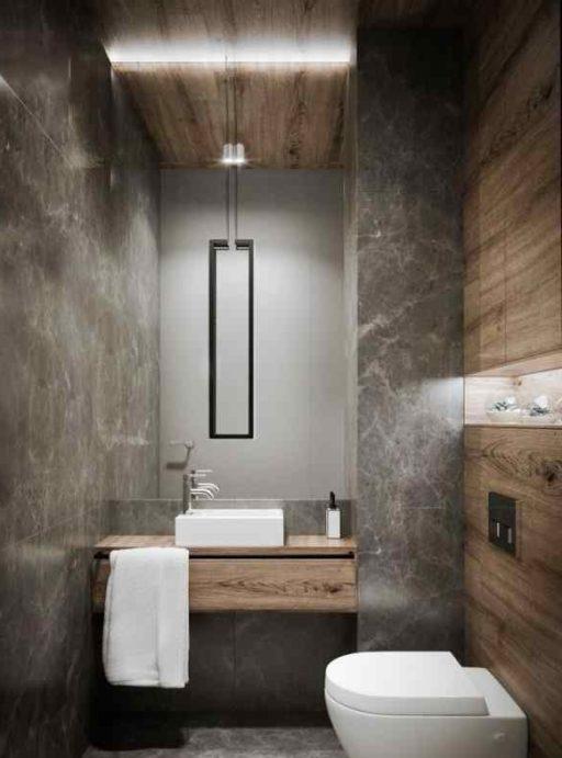 La combinazione di piastrelle in legno e cemento nel design # loft toilet #
