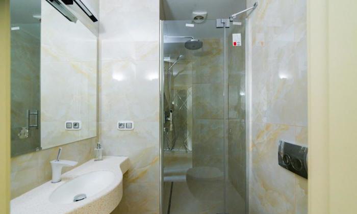 Interior design di un bagno con doccia fatta in casa