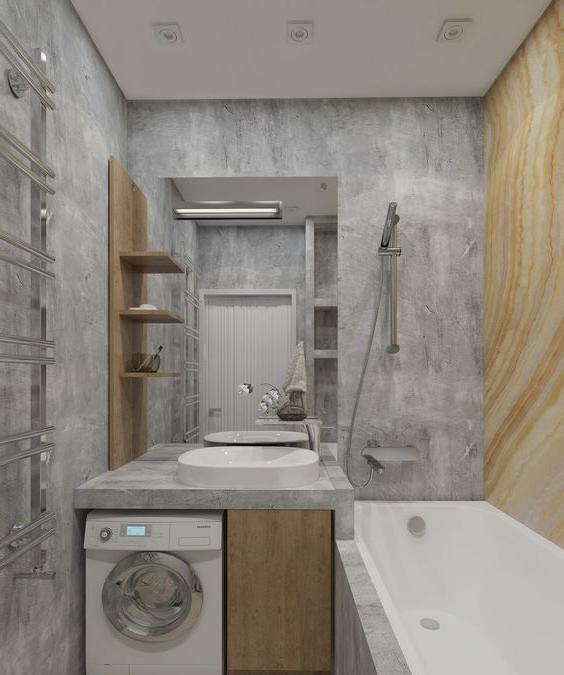 La combinazione di grigio e legno nel bagno loft #interiore
