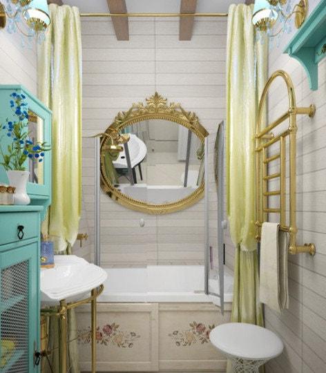 Piccolo bagno luminoso con colori oro e blu #designerie #bagno