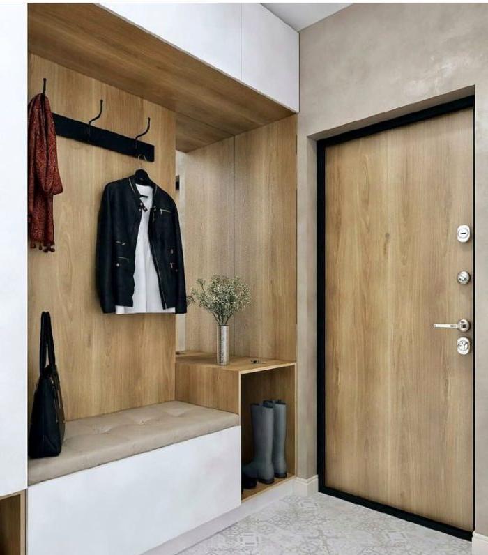 Design corridoio grigio, bianco, legno