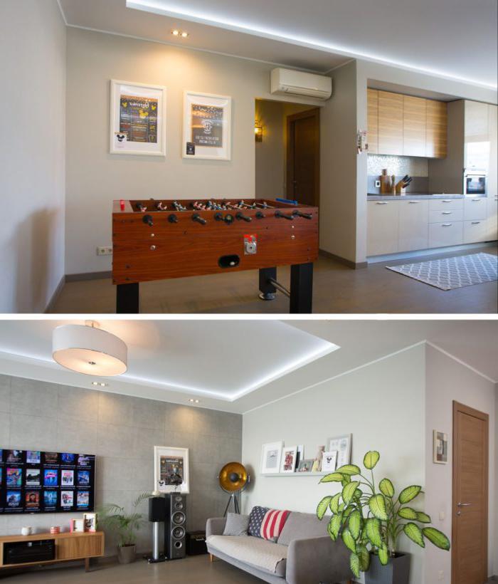 Cucina-soggiorno in stile moderno con elementi di un loft