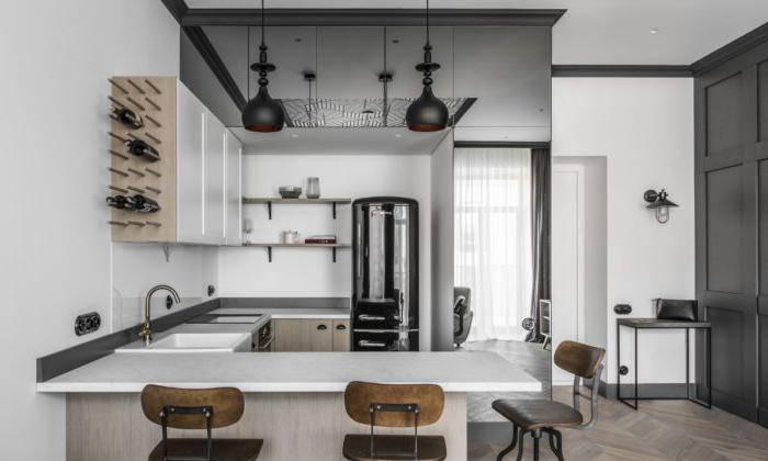 Combinazione di colori grigi della cucina in stile loft