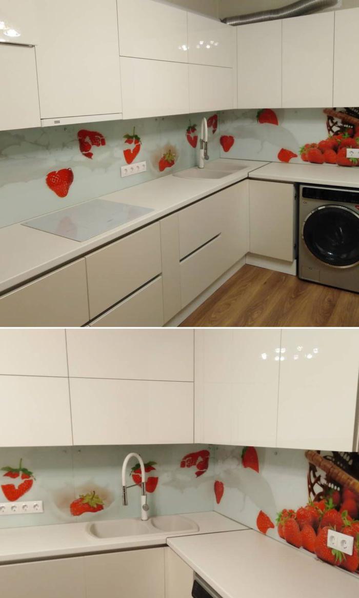 Cucina ad angolo bianca lucida con lavatrice